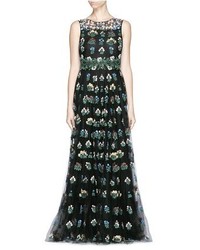 Valentino Primavera Floral Embroidery Tulle Gown