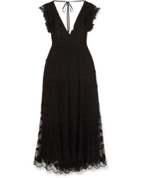 Black Embroidered Tulle Maxi Dress