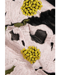 Simone Rocha Floral Embroidered Cotton Blend Tulle Midi Dress Black