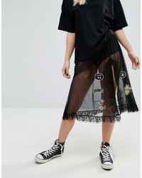 Asos Petite Petite Sheer Tulle Midi Skirt With Badging