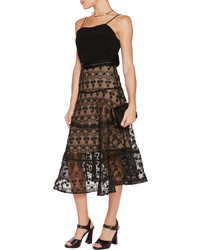 Alexis Anmarie Grosgrain Trimmed Embroidered Tulle Midi Skirt