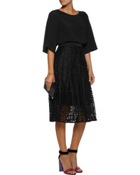 Milly Pleated Embroidered Tulle Skirt