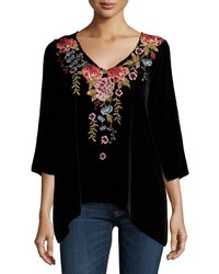 Johnny Was Amber 34 Sleeve Embroidered Velvet Tunic Petite