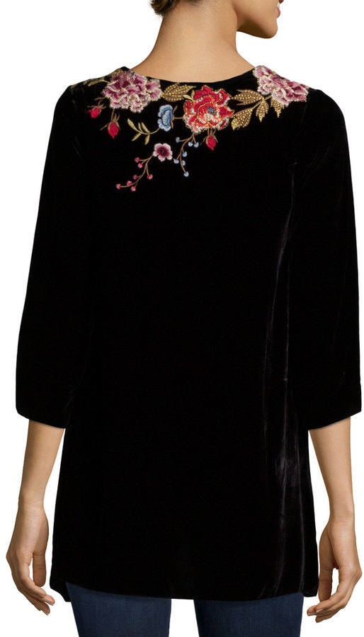 Johnny Was Amber 34 Sleeve Embroidered Velvet Tunic Petite, $235