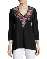 Johnny Was Jwla For 34 Sleeve Embroidered Tunic Black