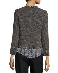 Rebecca Taylor Open Front Tweed Embroidered Jacket