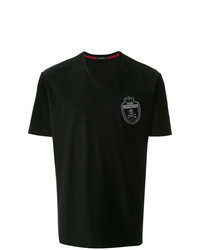 Black Embroidered V-neck T-shirt