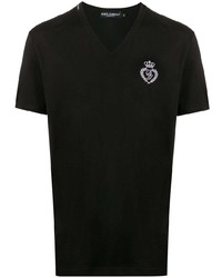 Dolce & Gabbana Embroidered Crest V Neck T Shirt