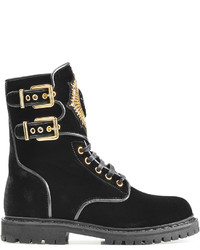 Balmain Eagle Velvet Ankle Boots With Embroidery