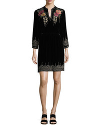 Johnny Was Flores 34 Sleeve Boho Velvet Dress W Floral Embroidery