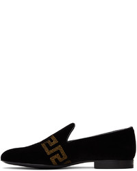 Versace Black Embroidered Greca Loafers