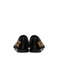 Versace Black Velvet Logo Loafers