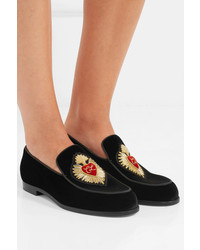 Christian Louboutin Perou Corazon Appliqud Velvet Loafers