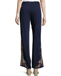 Johnny Was Angeline Embroidered Wide Leg Easy Pants Plus Size