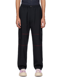 Black Embroidered Wool Cargo Pants
