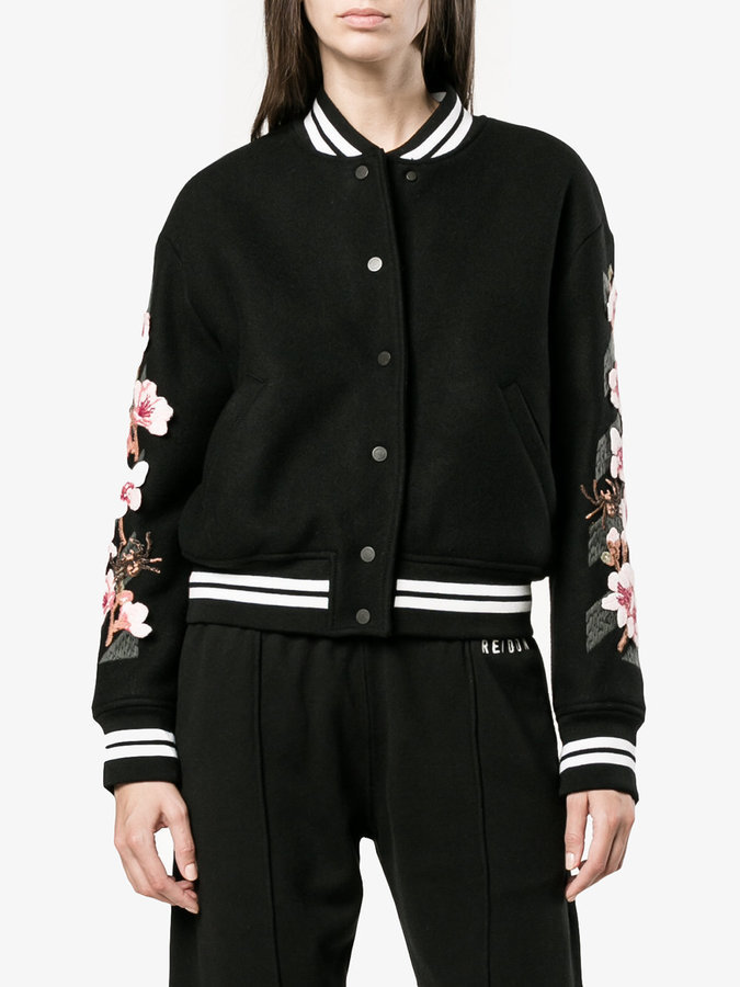 Off-White Floral Embroidered Varsity Jacket ($1,905) ❤ liked on