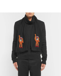Paul Smith Fringed Monkey Embroidered Wool Scarf