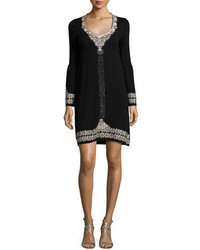 Black Embroidered Wool Shift Dress