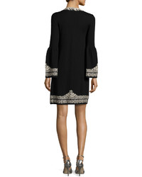 Nanette Lepore Embroidered Wool Shift Dress Black