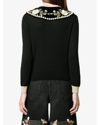 Gucci Fitted Jumper With Floral Embroidery And Pearl Embellisht