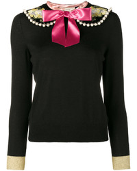 Gucci Fitted Jumper With Floral Embroidery And Pearl Embellisht