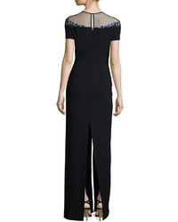 Escada Beaded Off The Shoulder Illusion Gown