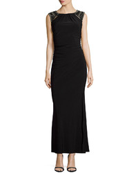 Laundry by Shelli Segal Beaded Shoulder Gown With Back Clover Cutout