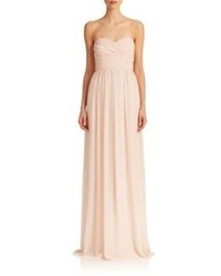 Monique Lhuillier Bridesmaids Pleated Chiffon Sweetheart Gown
