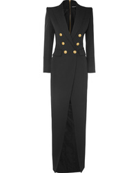 Balmain Button Embellished Wool Twill Gown