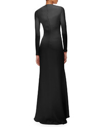 Calvin Klein Collection Long Sleeve Crewneck Crepe Gown