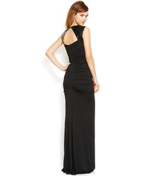 Calvin Klein Cap Sleeve Sequined Ruched Gown
