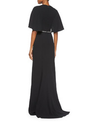 Carmen Marc Valvo Cape Sleeve Embellished Gown Black