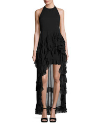 Alice + Olivia Carma Tiered High Low Halter Gown Black