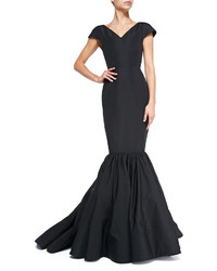 Christian Siriano Cap Sleeve Silk Faille Trumpet Gown