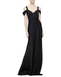 Theia Cold Shoulder Open Back Gown