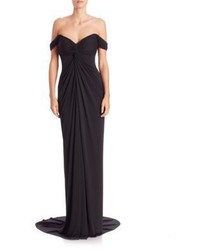 David Meister Draped Jersey Off The Shoulder Gown