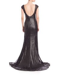 Alberto Makali Faux Leather Cap Sleeve Gown