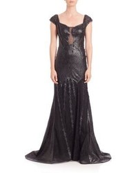 Alberto Makali Faux Leather Cap Sleeve Gown