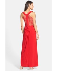 Adrianna Papell Hailey By Lace Inset Draped Jersey Gown