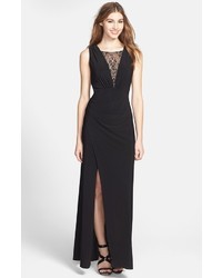 Adrianna Papell Hailey By Lace Inset Draped Jersey Gown