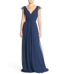 Paige Hayley Occasions Lace Chiffon Cap Sleeve Gown