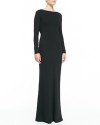 Halston Heritage Beaded Lace Back Boat Neck Gown