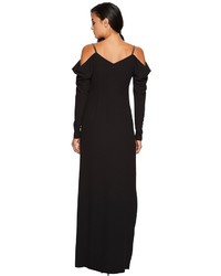 Halston Heritage Cold Shoulder Draped Long Sleeve Gown Dress
