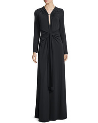 Halston Heritage Long Sleeve Jersey Gown With Twist Detail Black