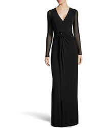 Halston Heritage Long Sleeve Wrap Stretch Gown Black