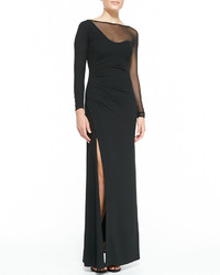 Halston Heritage Mesh Inset Long Sleeve Gown