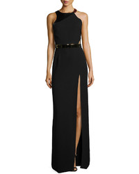 Halston Heritage Sleeveless Belted Gown With Slit