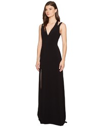 Halston Heritage Sleeveless Deep V Neck Crepe Gown W Back Cut Outs Dress