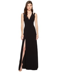 Halston Heritage Sleeveless Deep V Neck Crepe Gown W Back Cut Outs Dress