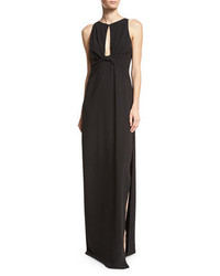 Halston Heritage Sleeveless Knotted Stretch Crepe Column Gown